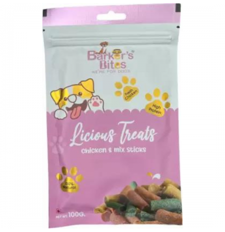 Barkers Bites Dog Treats Licious Chicken And Mix Stick 100 Gm
